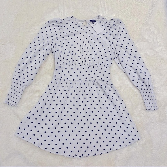 NWT AFRM Polka Dot Long Sleeve Cutout Smocked Mini Dress, Size Small - Picture 4 of 16